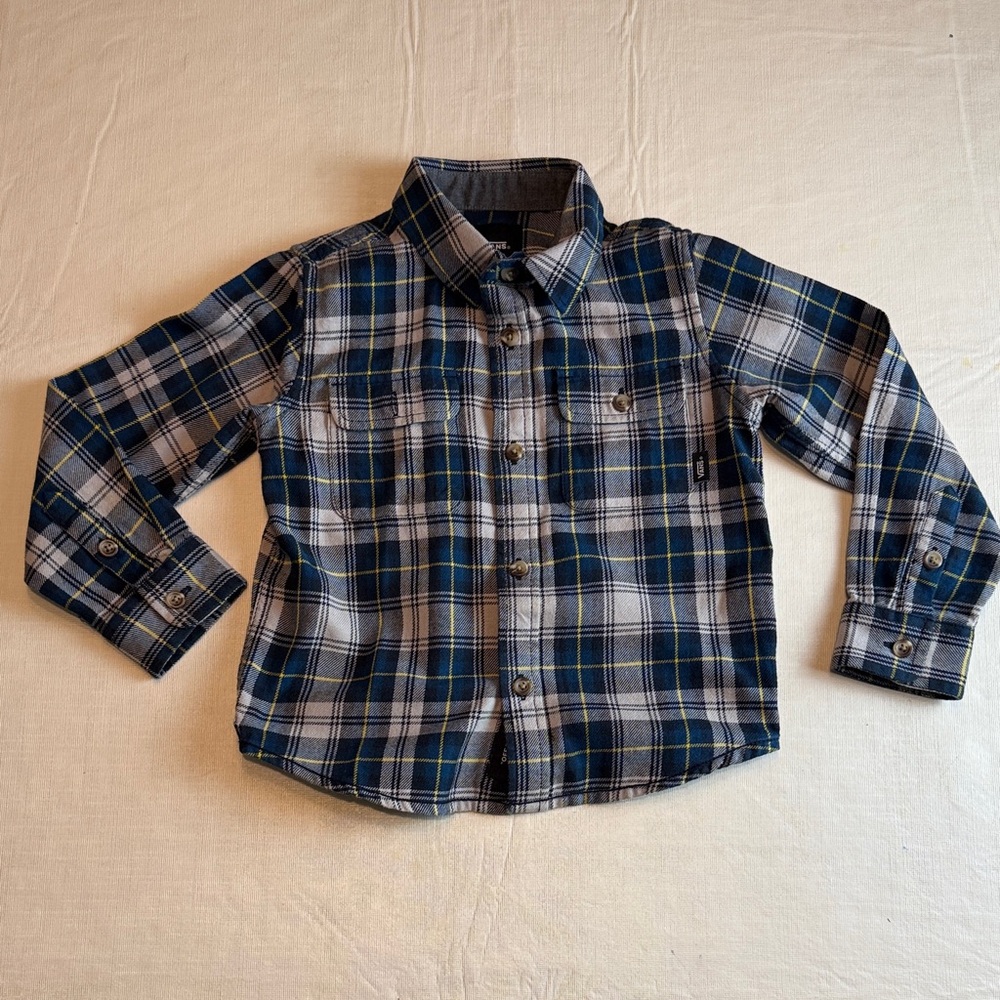 Vans Kids Blue Gray Plaid Flannel Button-Down Shirt Size 3T